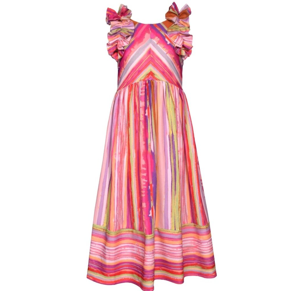 NEW Bonnie Jean Girls Size 7-16 Pink-multi Stripe Ruffle Maxi Dress